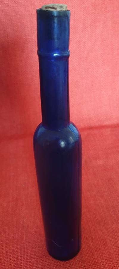 2 x very old cobalt blue castor oil bottles