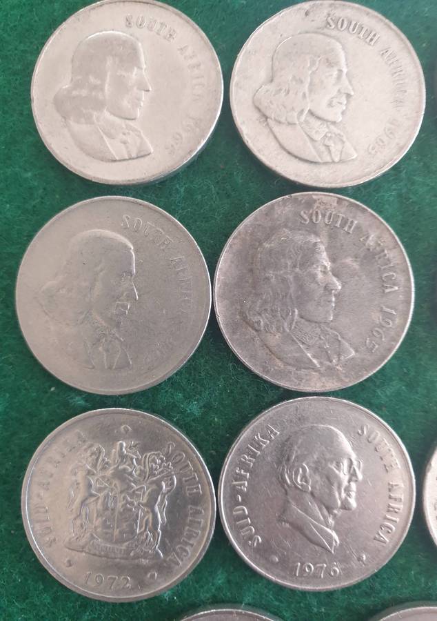 15 x South African 20c coins