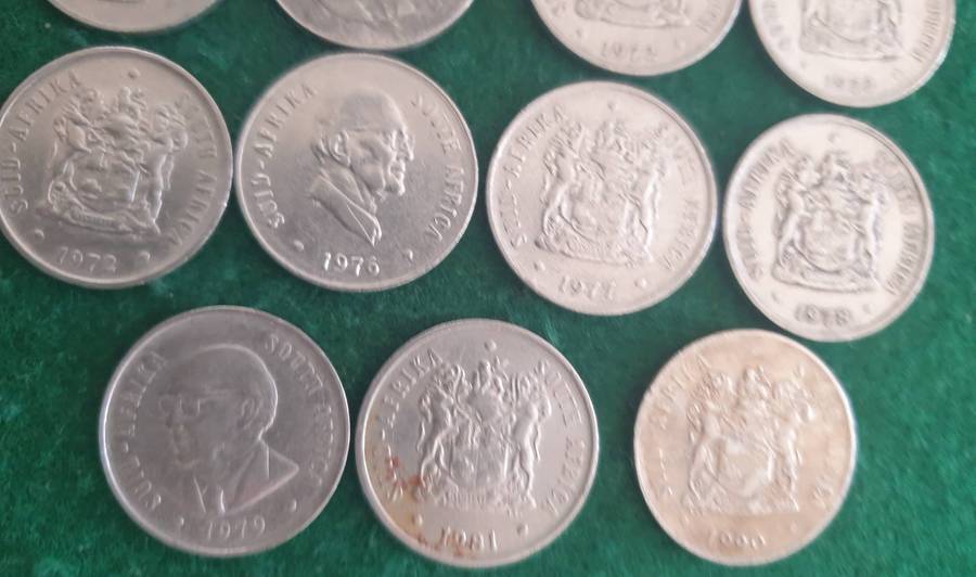 15 x South African 20c coins