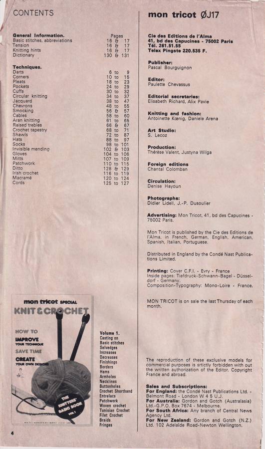 Soft Cover Book 129 Page Mon Tricot Knit & Crochet