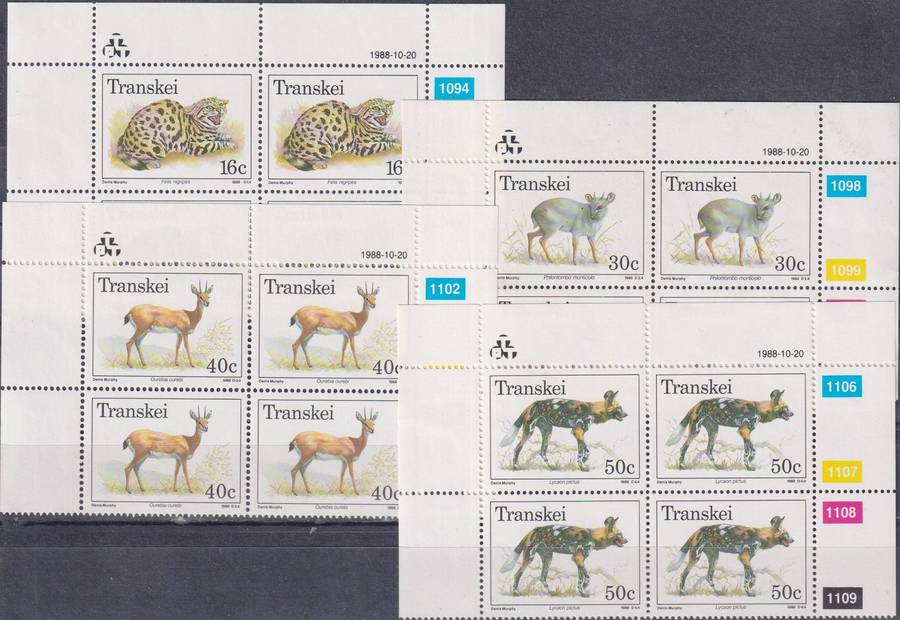 Stamps Control Blocks Transkei 1988 Endangered Wild Animals
