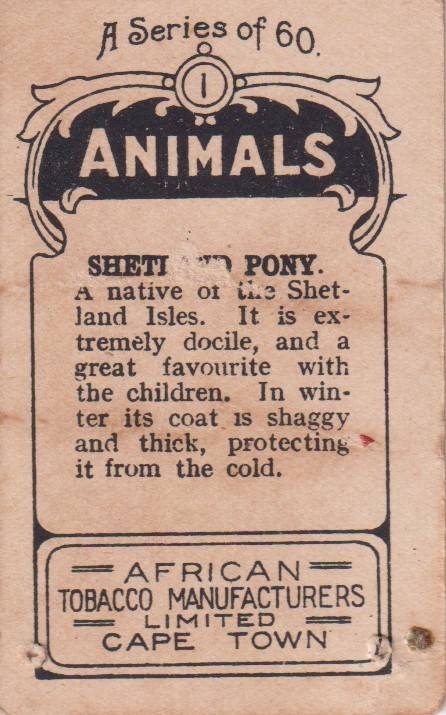 Cigarette Card  Africa Tabaco manufactures Limited Cape Town Animal 1