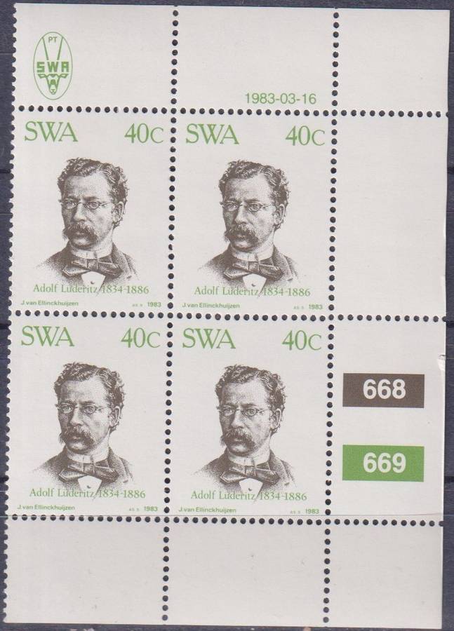 Stamps Control Blocks SWA 1983 The 100th Anniversary of Foundation of Luderitz