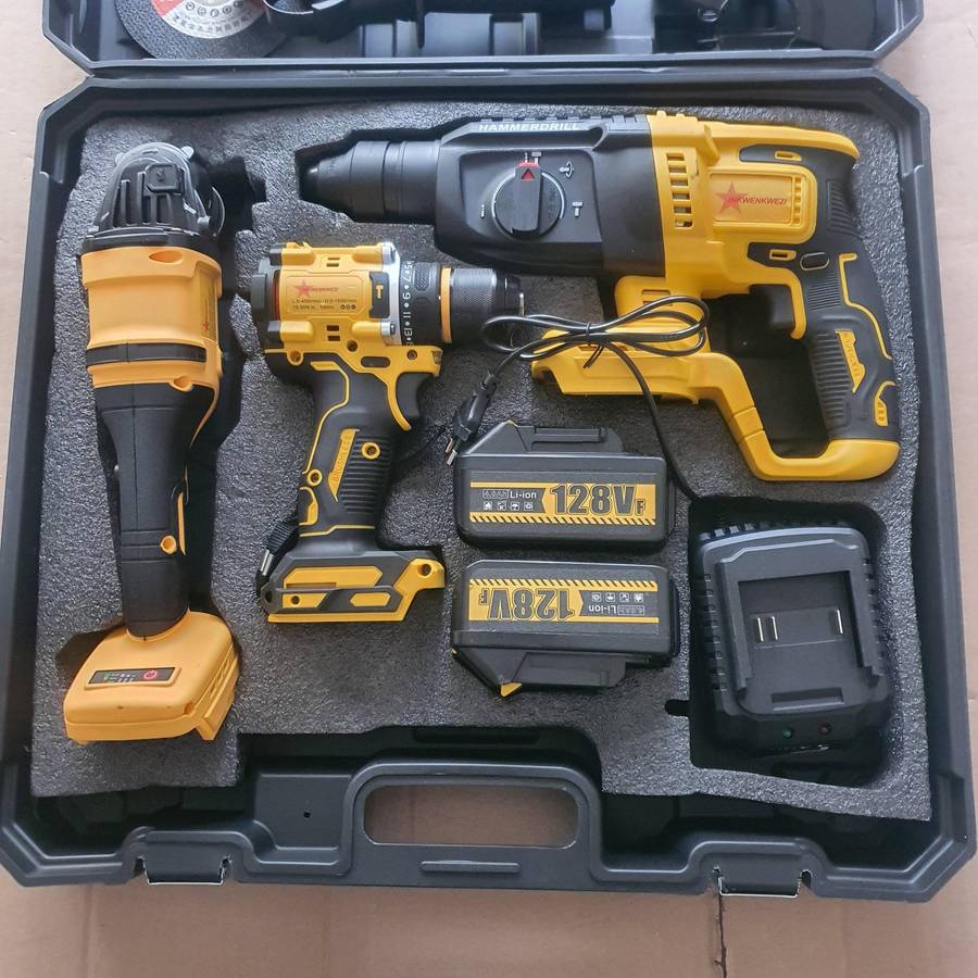 3 in 1 Combo 128V Tool Set  - Hammer Drill, Grinder and Drill
