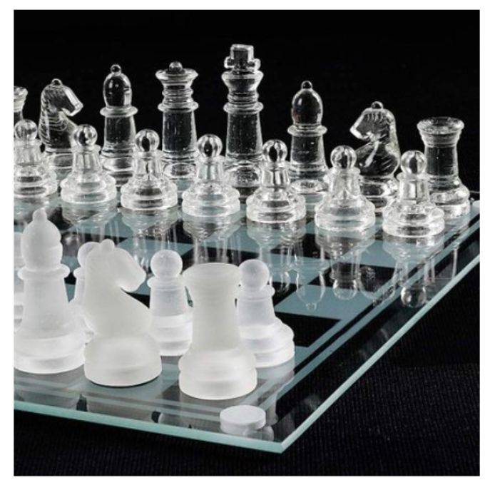 Glass Chess Set Board Game Elegant Design 32 Frosted and Clear Pieces