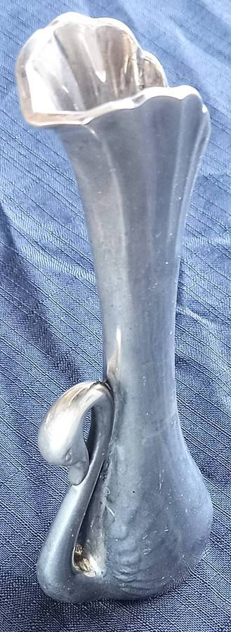 Vintage silver plated swan button vase art deco design weighted bottom. 18cm Height