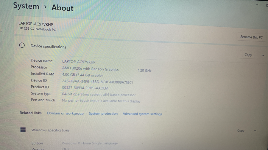 HP 255 G7 AMD laptop