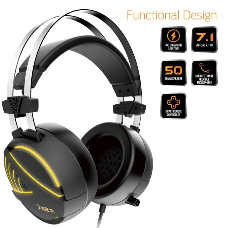 Gamdias Hebe M1 RGB 7.1 Virtual Surround Sound Gaming Headset / 50mm HD driver / RGB Visual Illumina