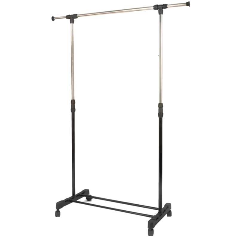 Single rod retractable metal clothes rack with wheels multi-purpose design clothes drying rack