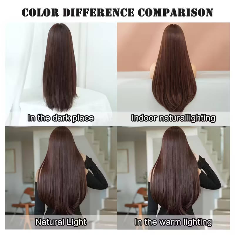 66.04cm dark brown wig with bangs for women with long straight hair for daily use