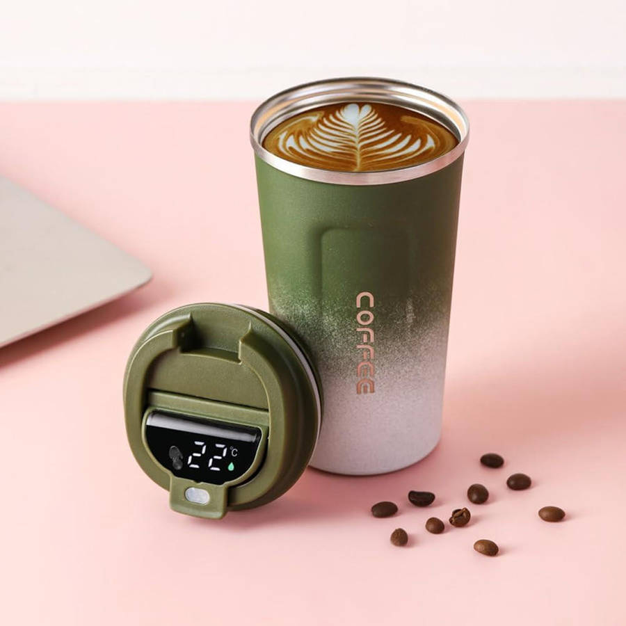 Smart double-layer coffee cup temperature display stainless steel thermos cup with lid
