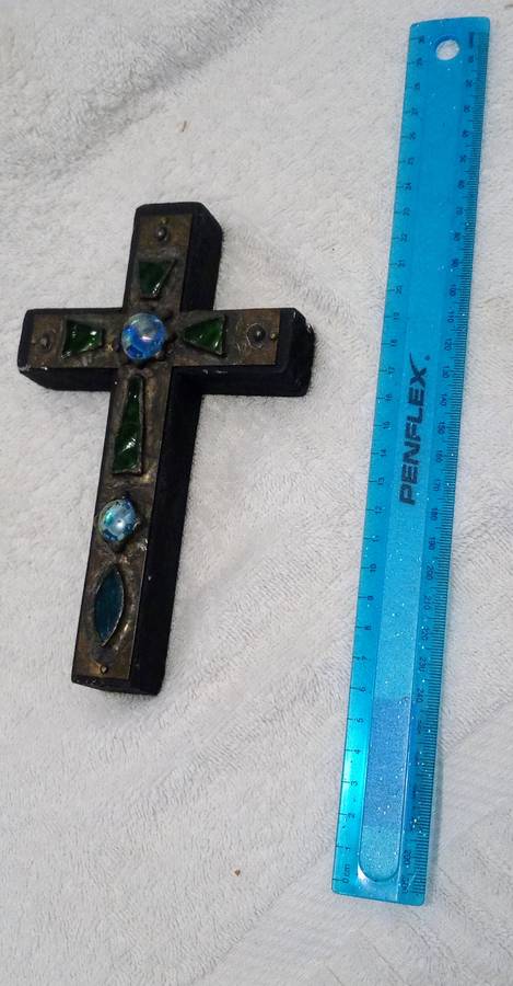 Beautiful Mosaic Wooden Cross with Green Stones