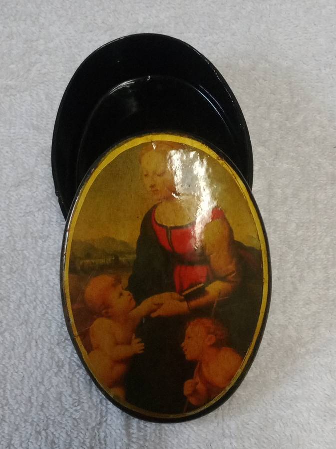 2X Vintage Collectable Trinket boxes featuring Madonna Jesus John the Baptist Renaissance painting.