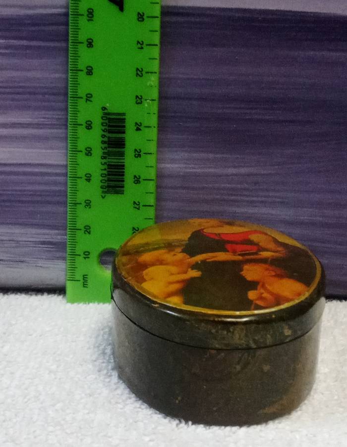 2X Vintage Collectable Trinket boxes featuring Madonna Jesus John the Baptist Renaissance painting.