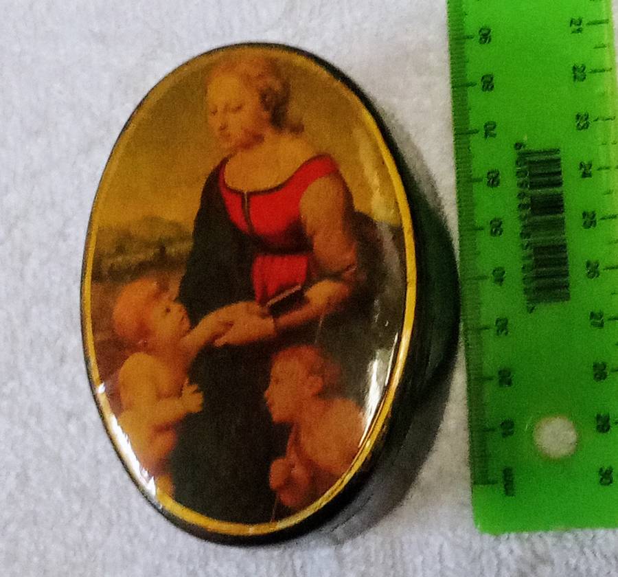 2X Vintage Collectable Trinket boxes featuring Madonna Jesus John the Baptist Renaissance painting.