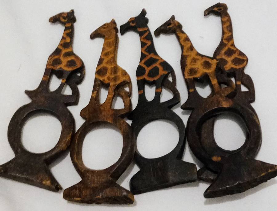 Beautiful Hand Carved Wood African Giraffe Napkin Rings