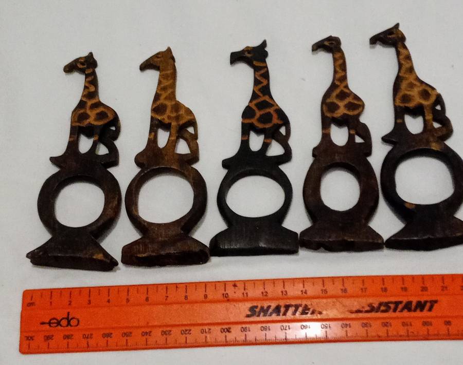 Beautiful Hand Carved Wood African Giraffe Napkin Rings