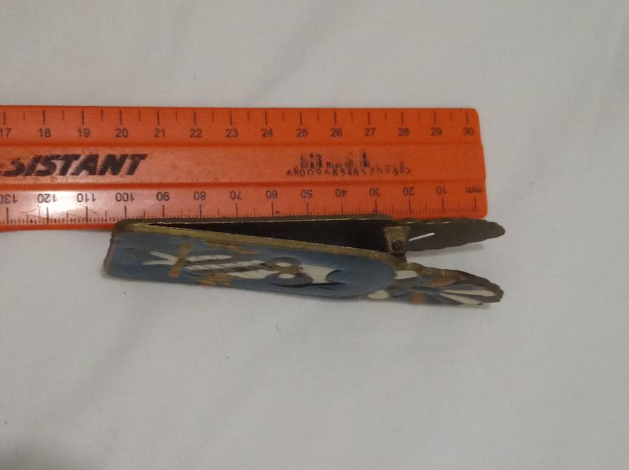 Antique Collectable Greece Enamel Brass Metal Large Paper/Bag Clip  Vintage 1950s.