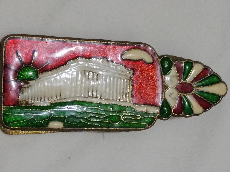 Antique Collectable Greece Enamel Brass Metal Large Paper/Bag Clip  Vintage 1950s.