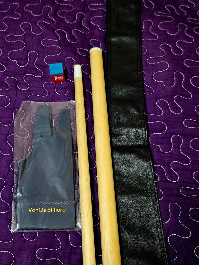 1/2-pc Long Rods 13mm Tip Snooker Billiard Cue. 214cm, Hardwood + Free Glove, Chalk & Leather Case