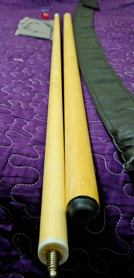 1/2-pc Long Rods 13mm Tip Snooker Billiard Cue. 214cm, Hardwood + Free Glove, Chalk & Leather Case