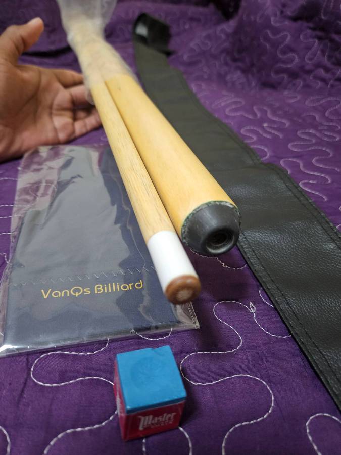 1/2-pc Long Rods 13mm Tip Snooker Billiard Cue. 214cm, Hardwood + Free Glove, Chalk & Leather Case