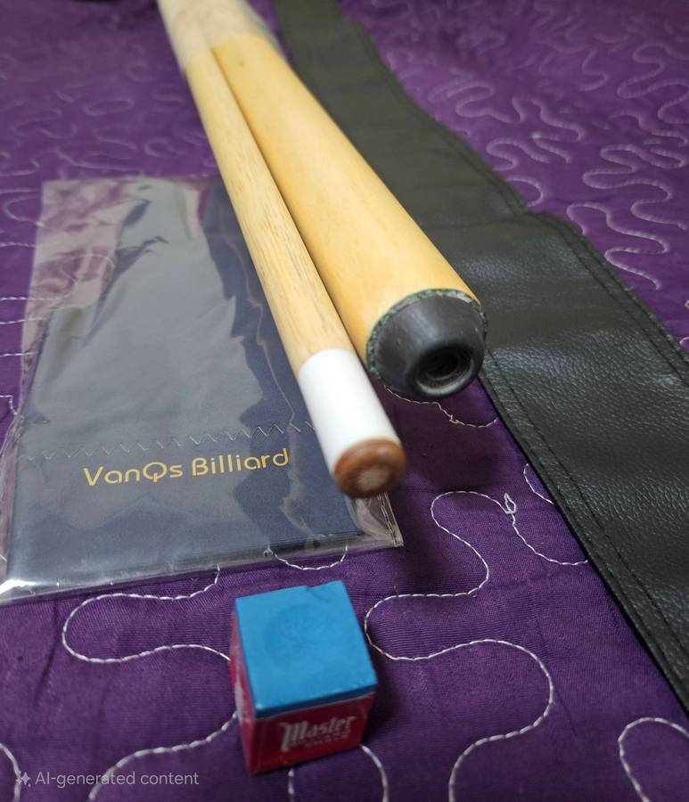 1/2-pc Long Rods 13mm Tip Snooker Billiard Cue. 214cm, Hardwood + Free Glove, Chalk & Leather Case