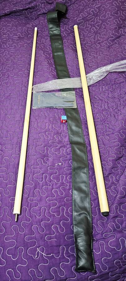 1/2-pc Long Rods 13mm Tip Snooker Billiard Cue. 214cm, Hardwood + Free Glove, Chalk & Leather Case