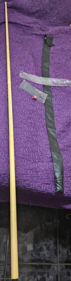 1/2-pc Long Rods 13mm Tip Snooker Billiard Cue. 214cm, Hardwood + Free Glove, Chalk & Leather Case