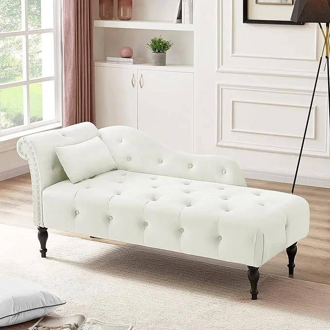 KF Velvet Rolled Arm Chaise Lounges Indoor Chair, Right Arm Facing Chaise Lounge