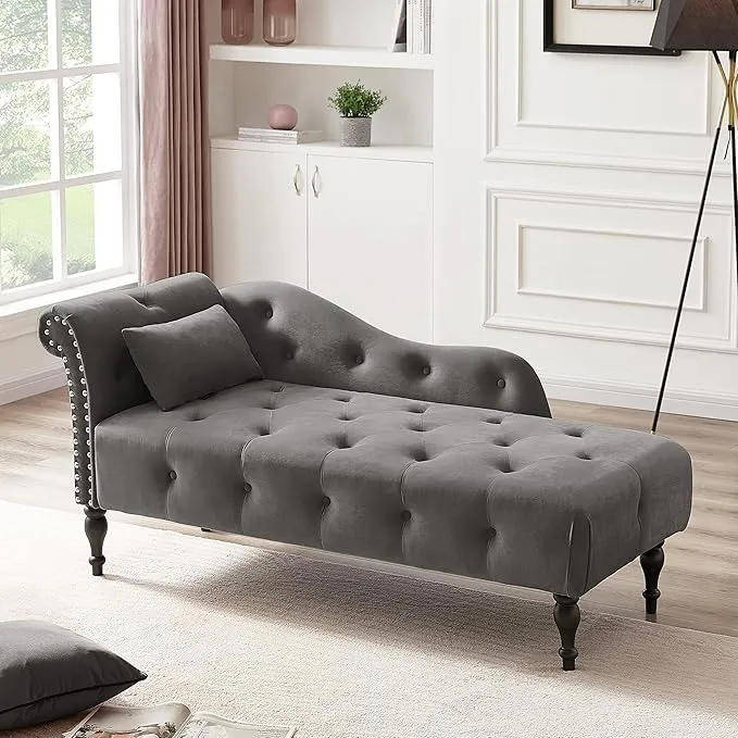 KF Velvet Rolled Arm Chaise Lounges Indoor Chair, Right Arm Facing Chaise Lounge