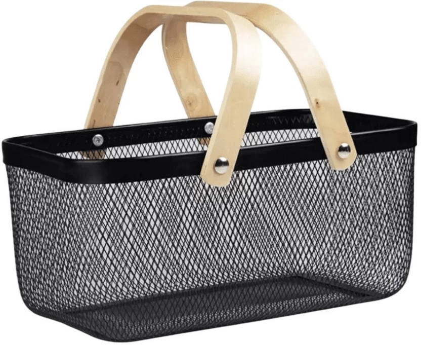 Metal Mesh Basket with Wooden Handle