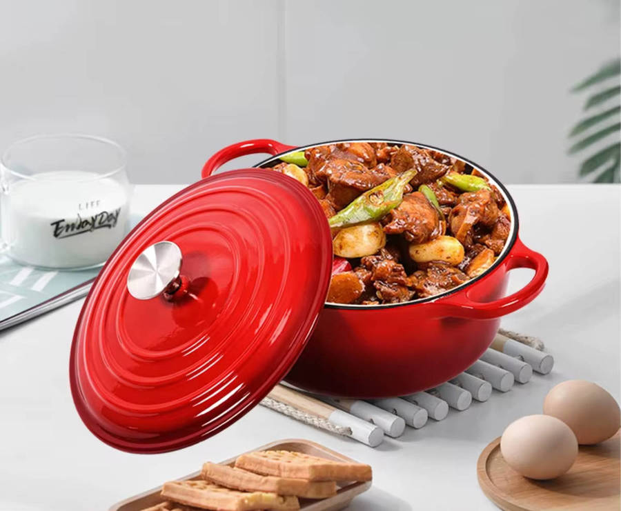 11 Piece Enameled Cast Iron Modern Non-Stick Cookware Set Red