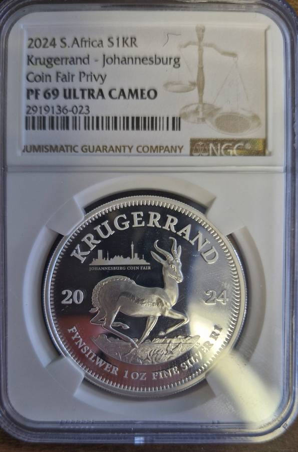 2024 South Africa 1oz Silver Krugerrand (Johannesburg privy, PF 69 UC)