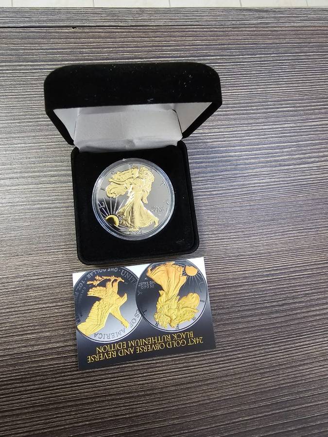 2024 Black Ruthenium 1 OZ 999 Silver American Eagle 24K Gold Glided