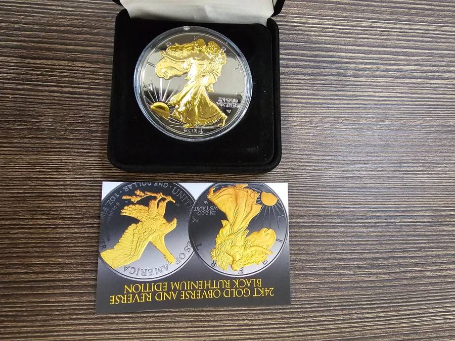 2024 Black Ruthenium 1 OZ 999 Silver American Eagle 24K Gold Glided