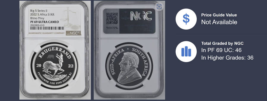 2022 Big 5 Series ll S. Africa 1oz Silver Krugerrand (PF 69 UC, Rhino Privy)