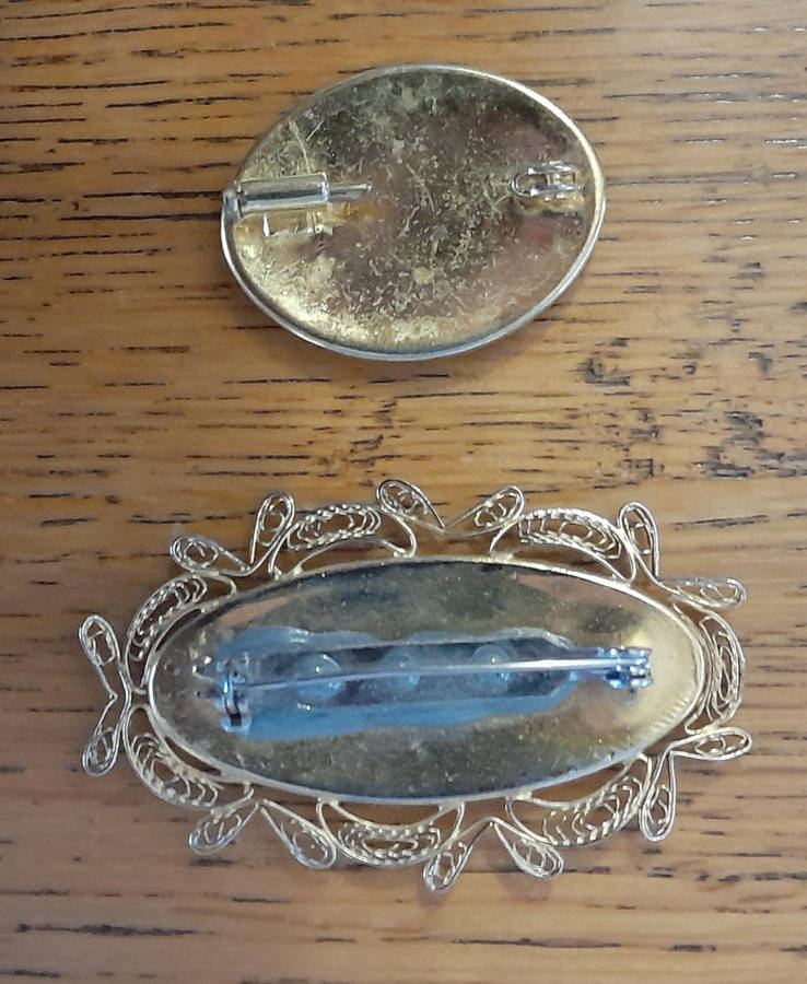 Vintage Damascene Style Brooch x 2