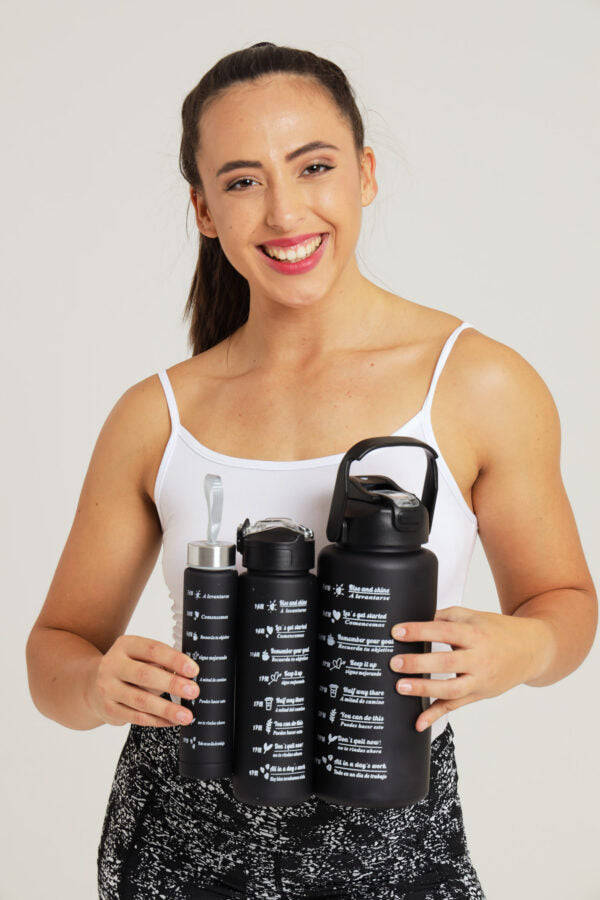 Large Capacity 3-Pack Black Motivational Water Bottles