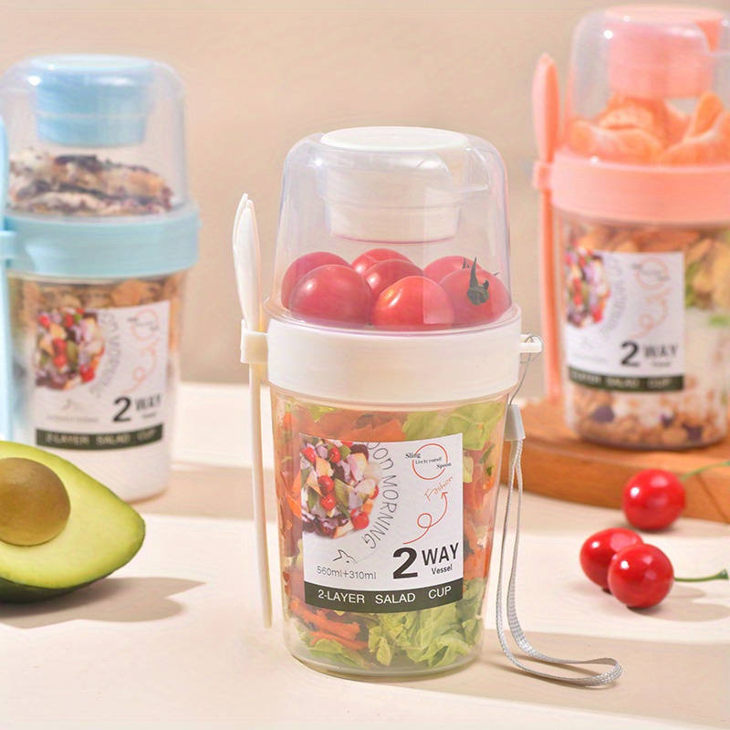 Two-Way Portable Salad Dressing Cup Set With Dressing Container And Fork