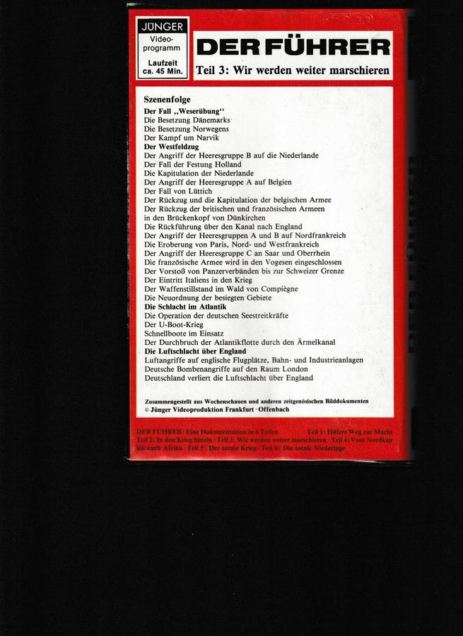 DER FUHRER ADOLF HITLER UND DAS 3. REICH 6 VHS TAPES