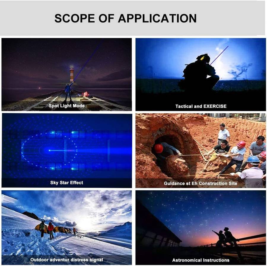 1500M High Power Blue Tactical Flashlight, LED Light, Battery Powered & Gift Carry Case