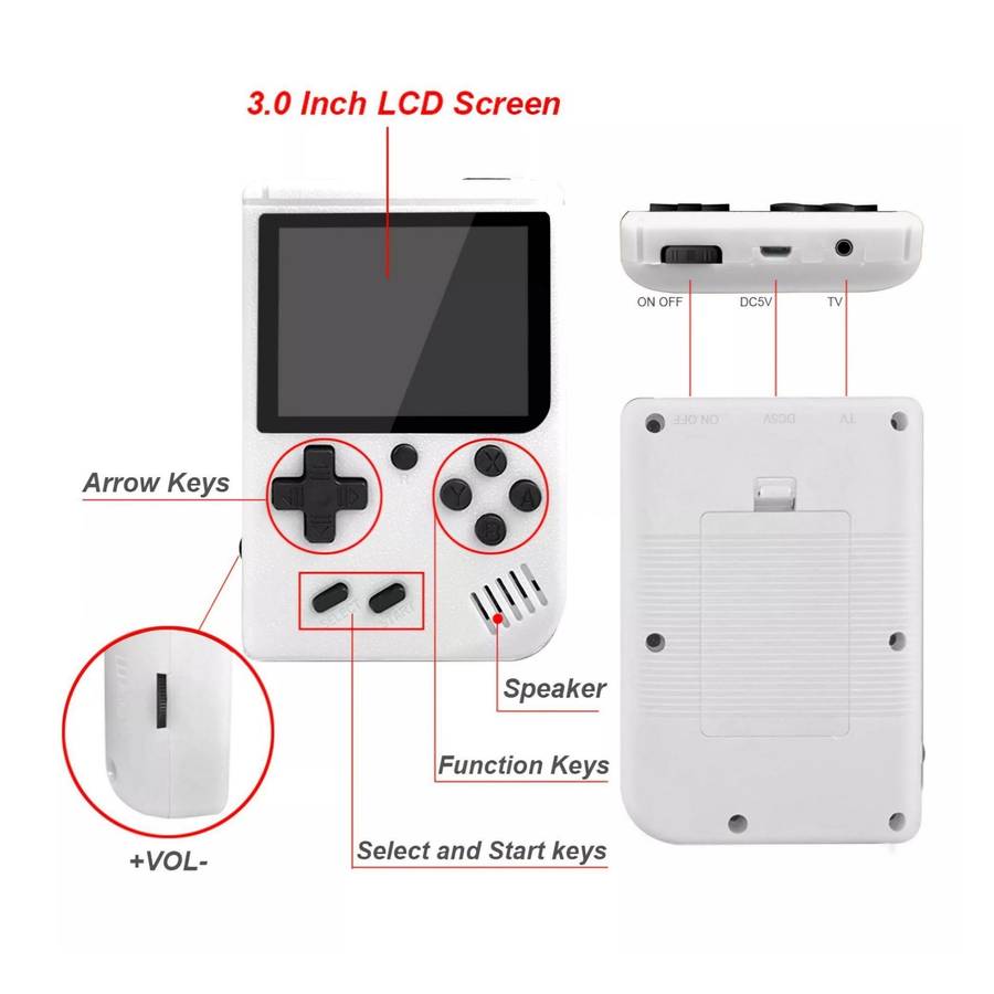 400-IN-1 Portable Handheld Retro Game Console Micro USB & Cable & Battery(BLACK)