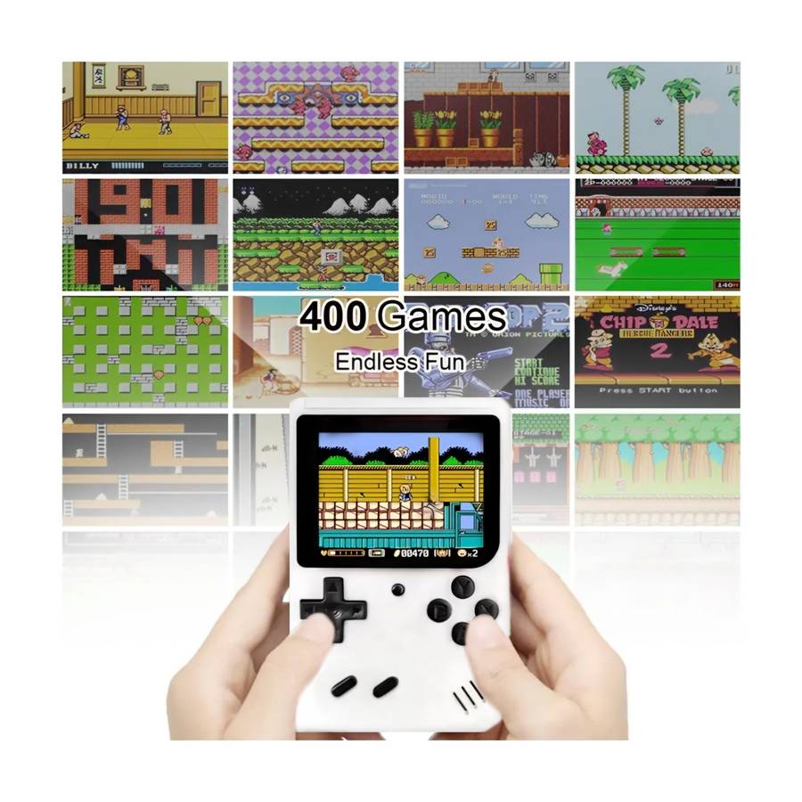 Retro 400-In-1 Game Console With Charger, Battery & Controller For 2 Player - White