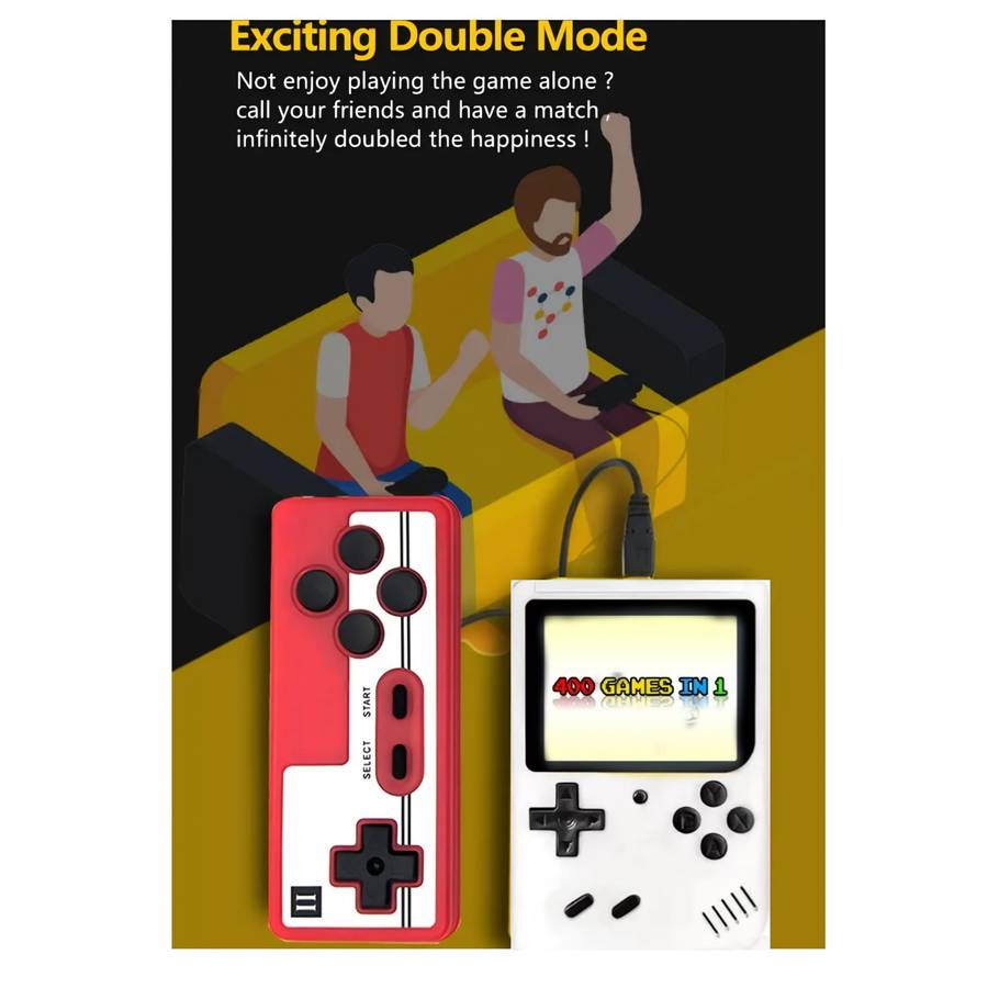 Retro 400-In-1 Game Console With Charger, Battery & Controller For 2 Player - White