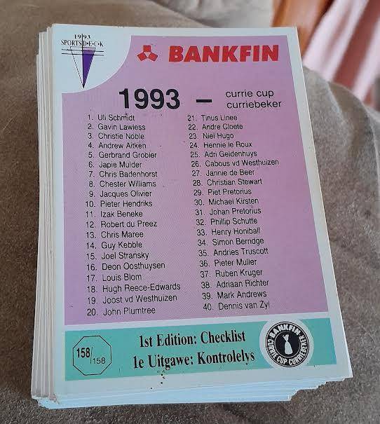 SportsDeck 1993 Bankfin Currie Cup Rugby Cards(83 cards)