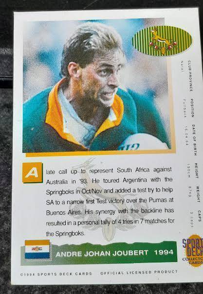 Sports Deck Rugby Card Andre Joubert