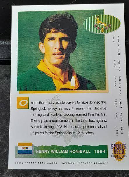 Sports Deck Rugby Card Henry Honiball