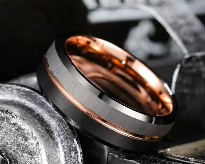 Titanium Rose Gold And Black Men's Ring Size Y