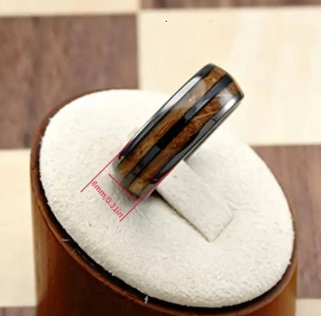 Titanium Wood Inlay Men's Ring Size 12